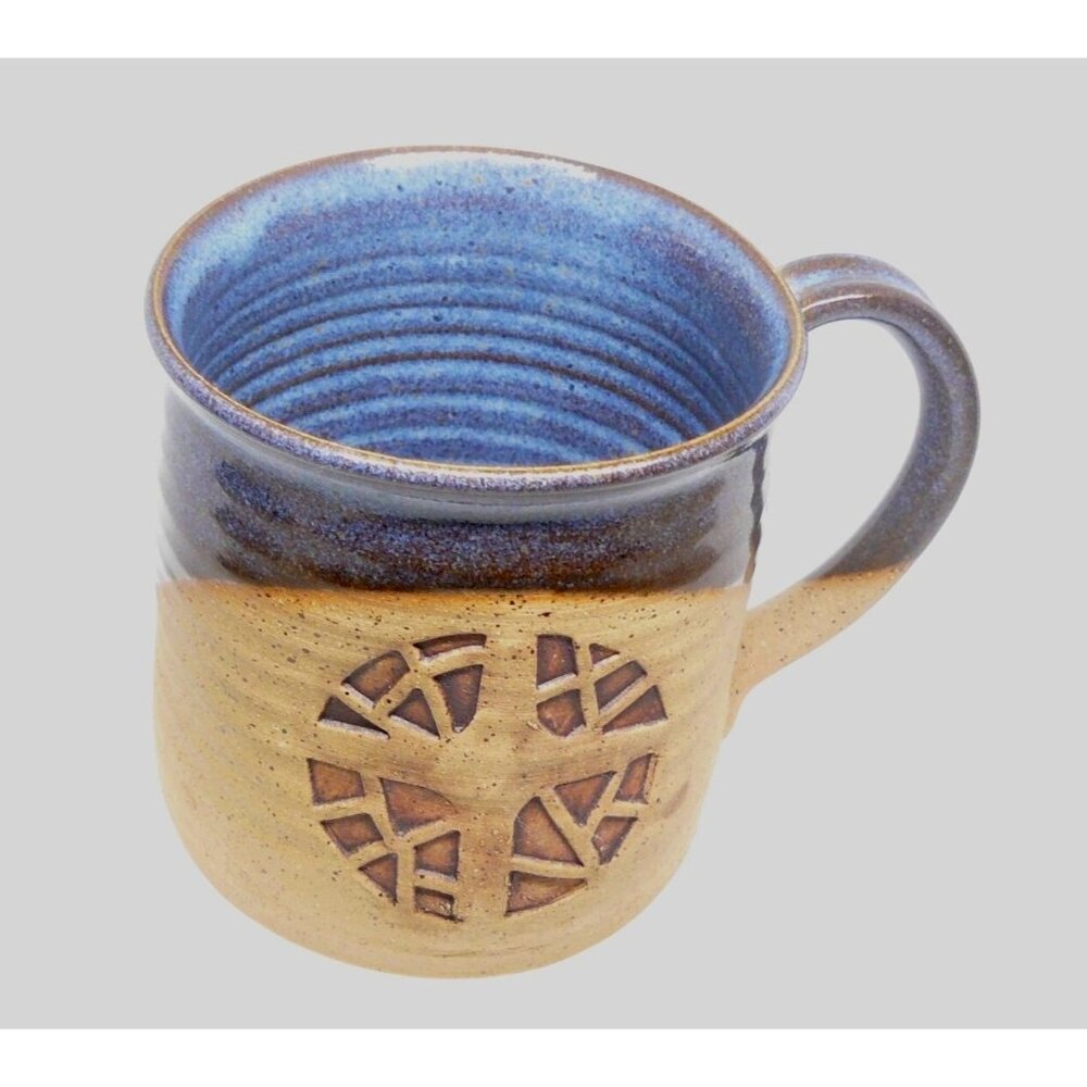 Handcrafted Ceramic Coffee Mug w Blue Glaze & Natural Textured Finish Tea Cross